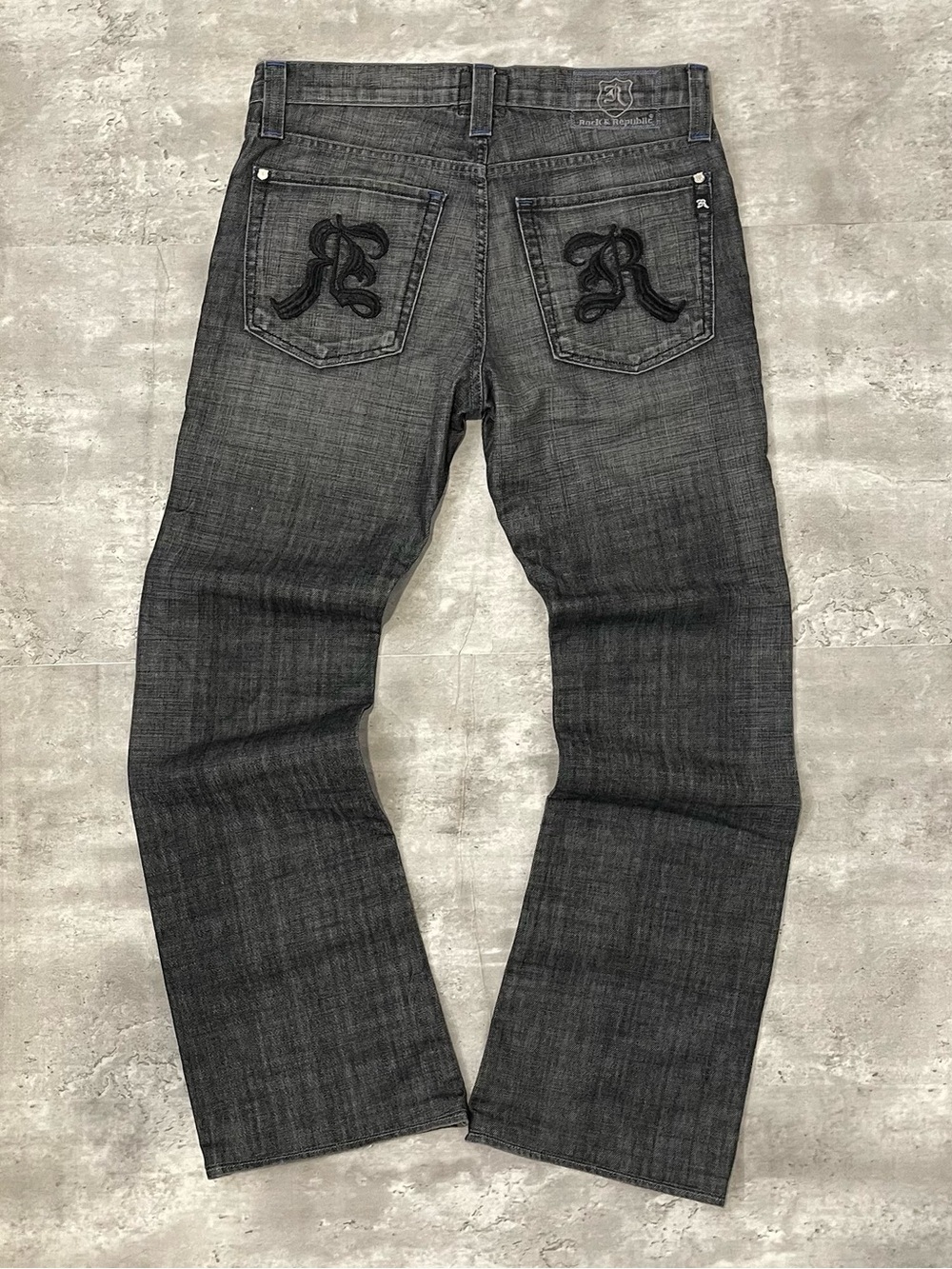 Vintage Rock & Republic Bootcut Jeans Grey Wash Embroidered Mens 33x31 Y2K